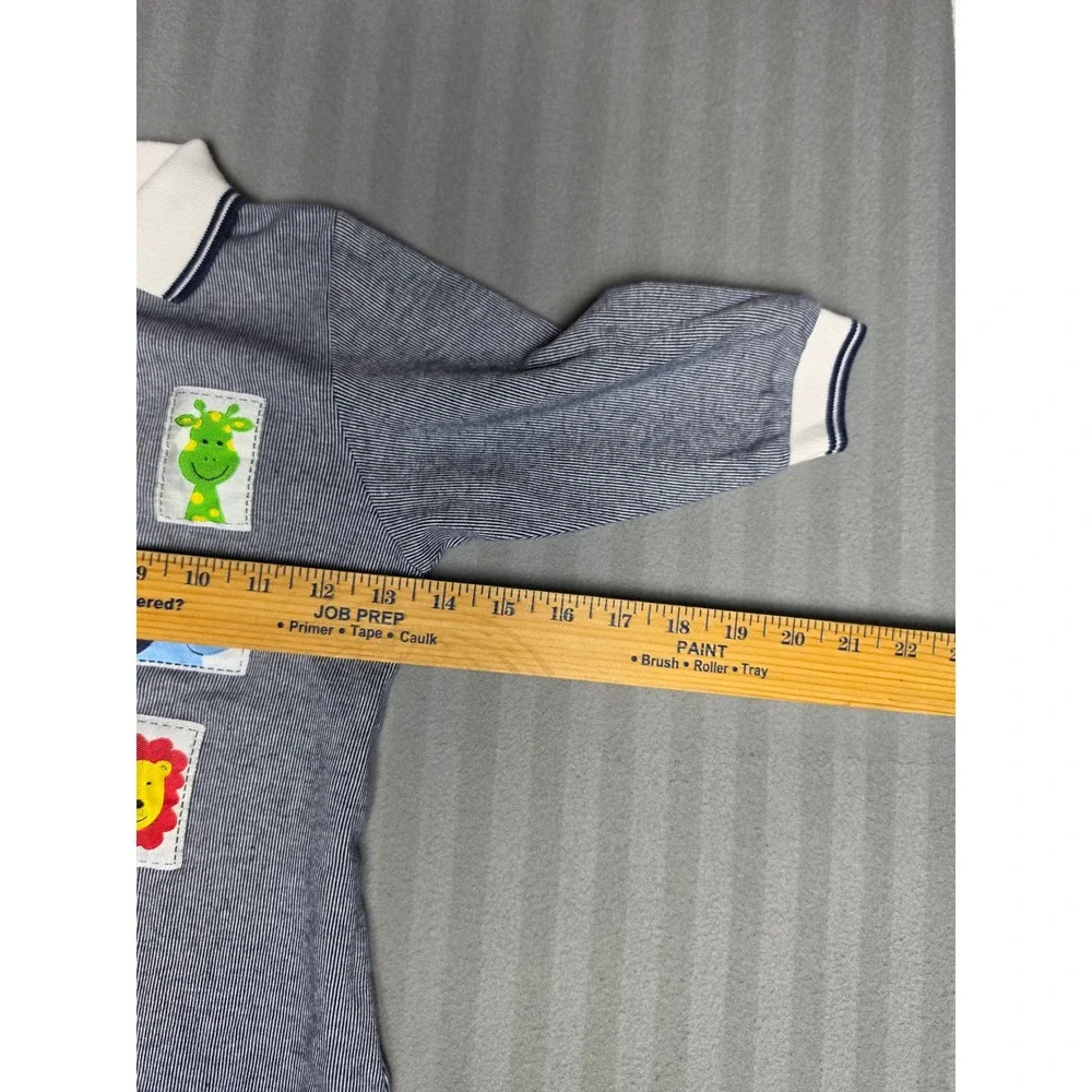 Vintage Authentic Baby Blue Pinstripe Animal Patch Coverall 24 Months Cotton